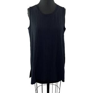 HABITAT Clothes To Live In Black Crinkled Tunic Tank Top Lagenlook Relaxed S